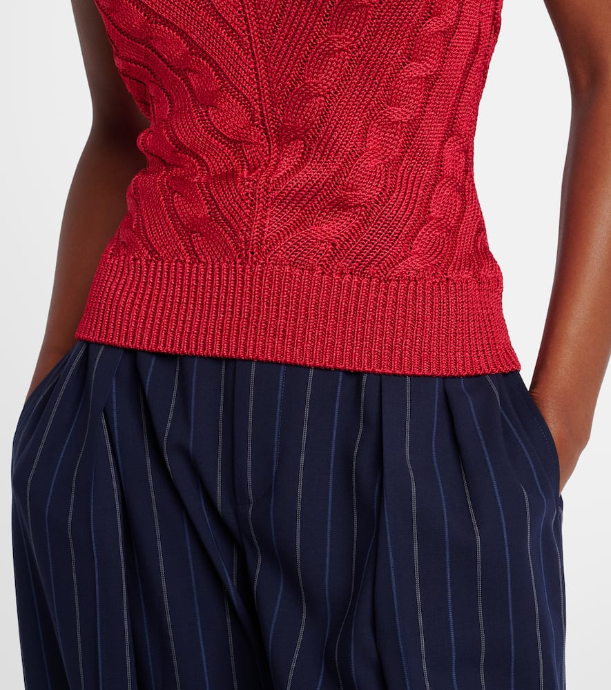 Cable-knit halterneck silk top