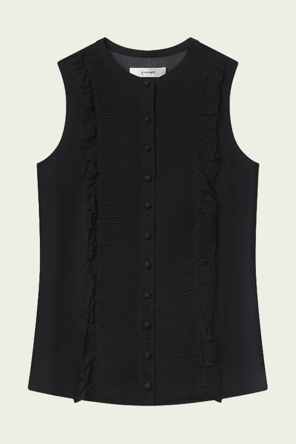 Sleeveless Ruffle Trim Blouse in Black