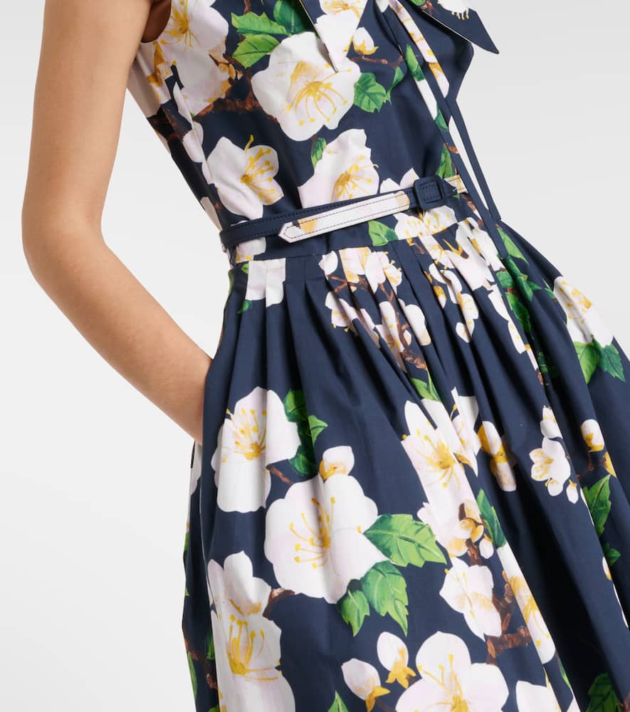 Floral pleated cotton-blend midi dress