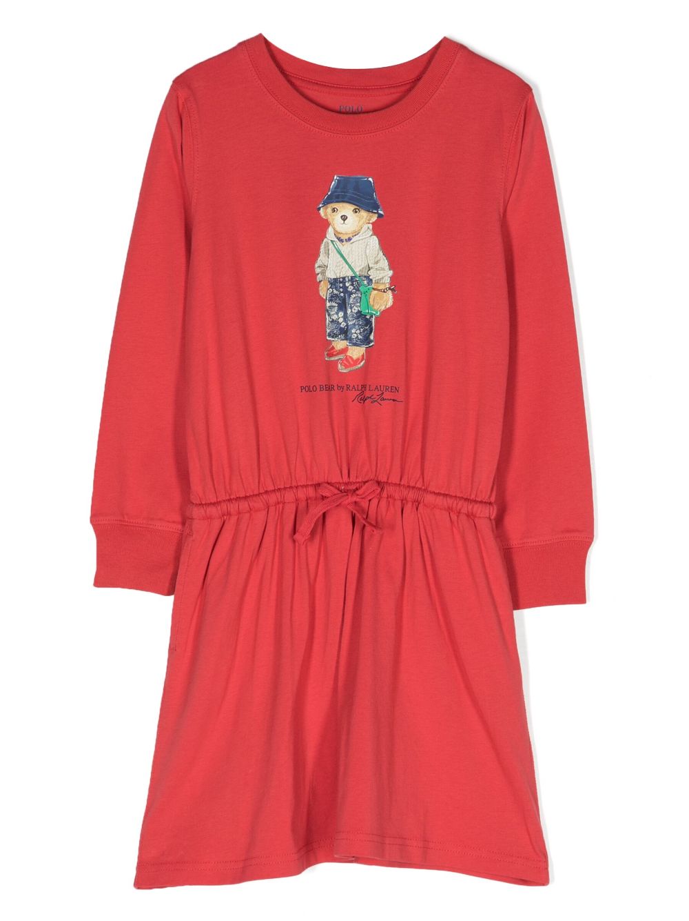 Polo-Bear print drawstring short dress - Red