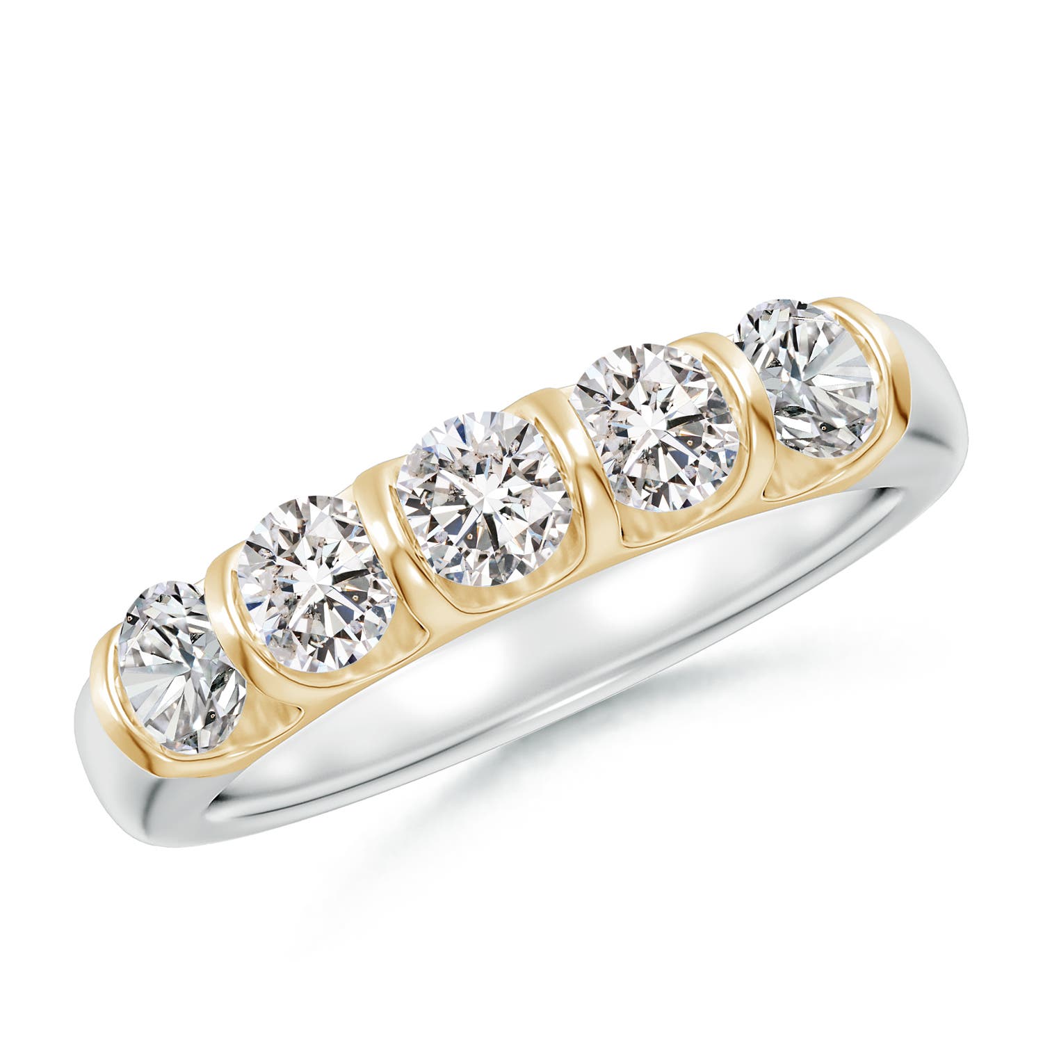 Angara 1.0 Carat Bar Set Five Stone Round Diamond Wedding Ring for Her in 14K White & Yellow Gold