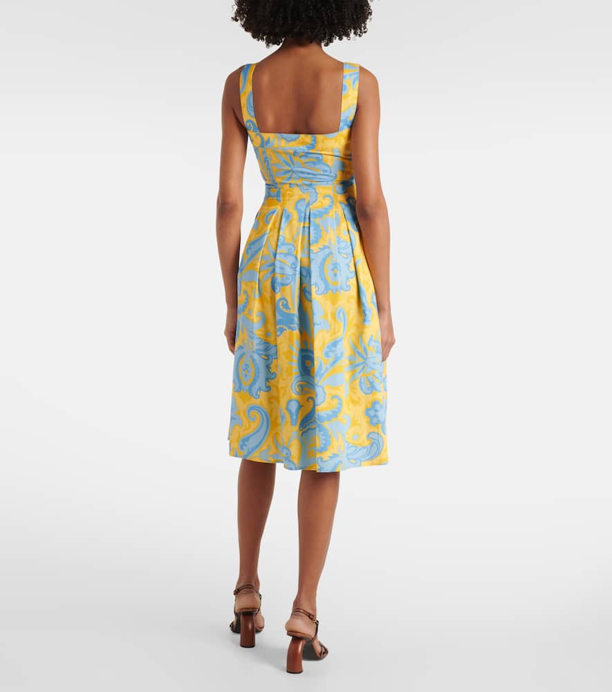Paisley pleated cotton midi dress