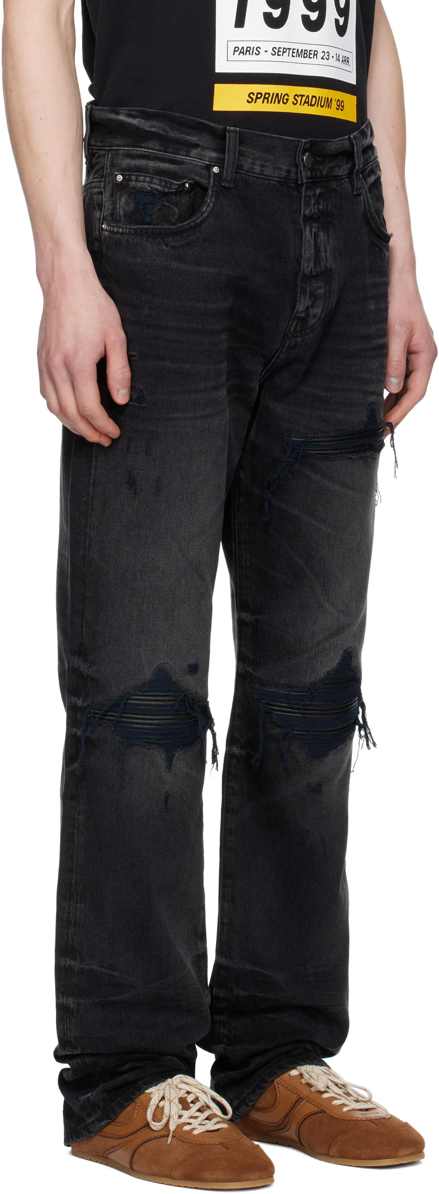 Black Leather Straight MX1 Jeans