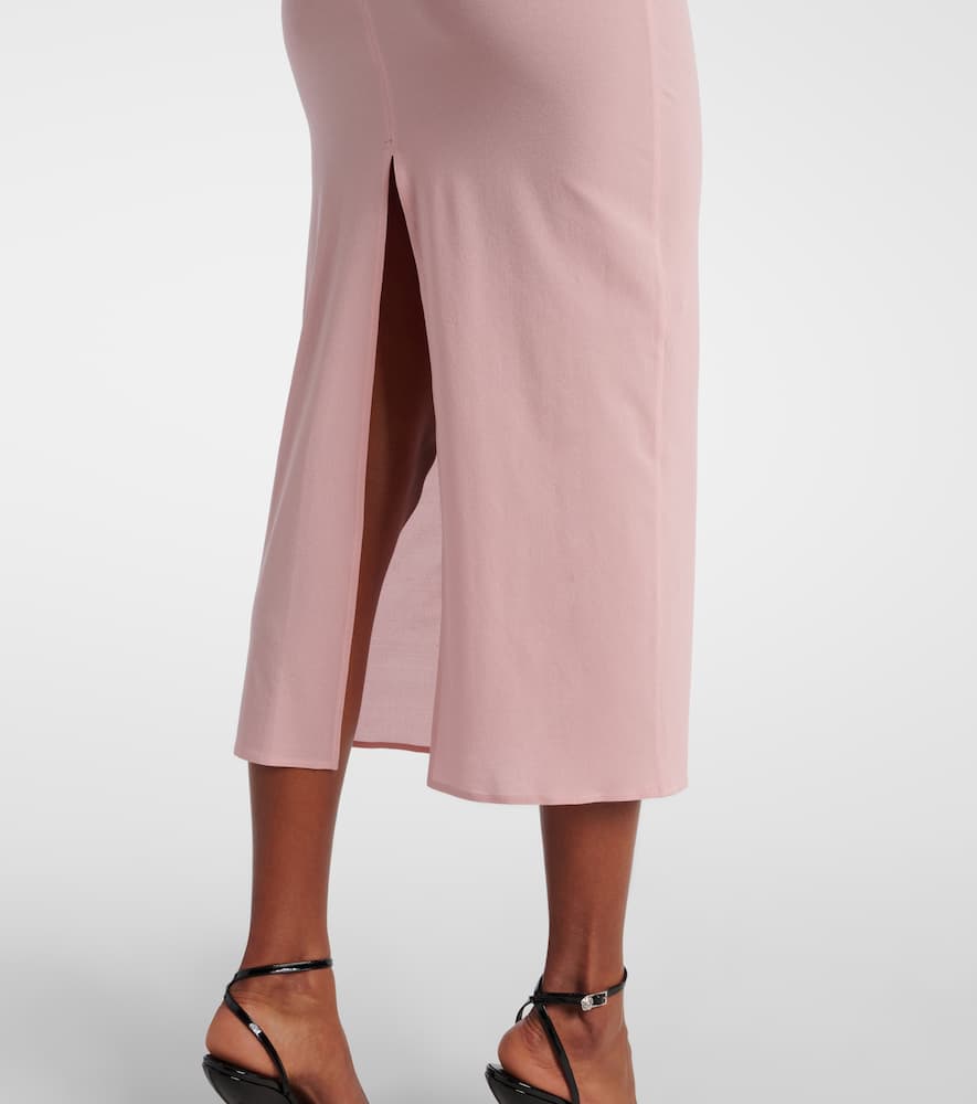 Floral-appliqué hooded silk-blend midi dress