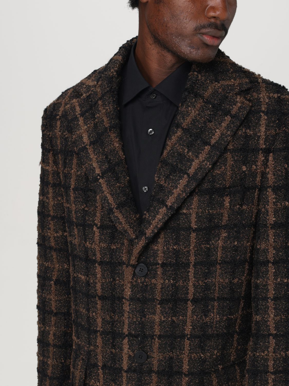 Tweed single-breast coat - Brown