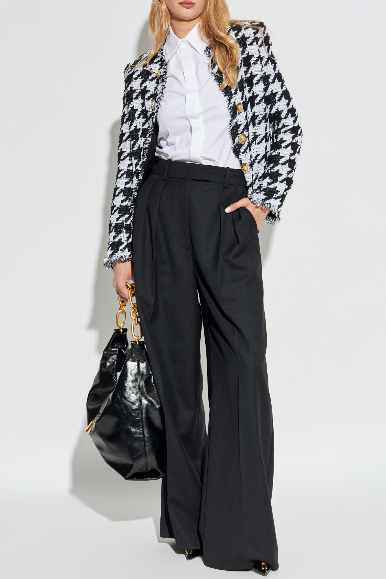 Blazer With Houndstooth Pattern, Women's, Black