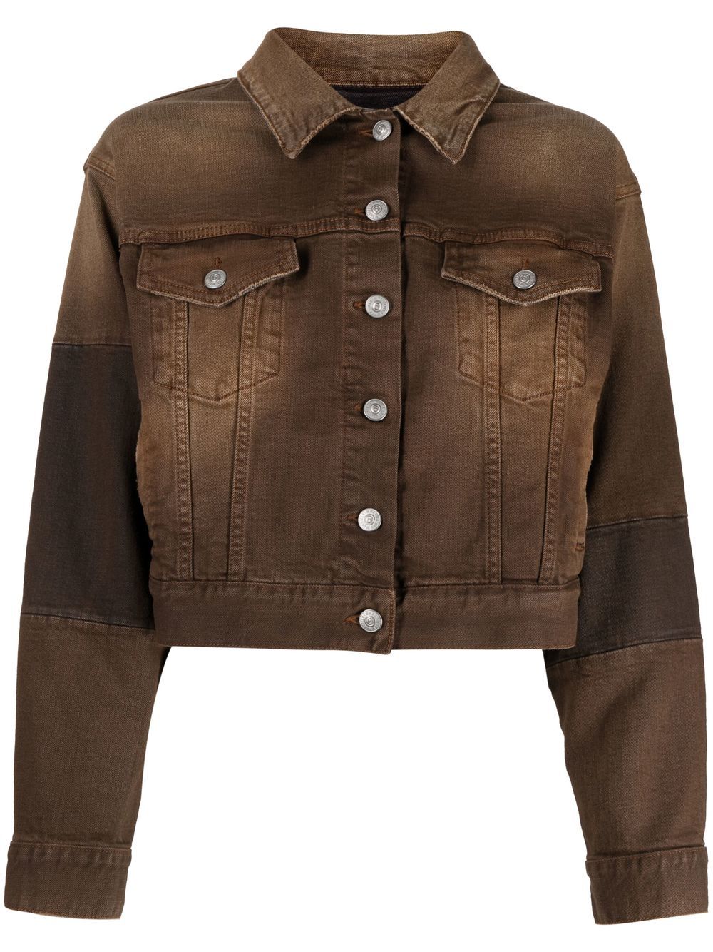 Cropped bleach-wash jacket - Brown