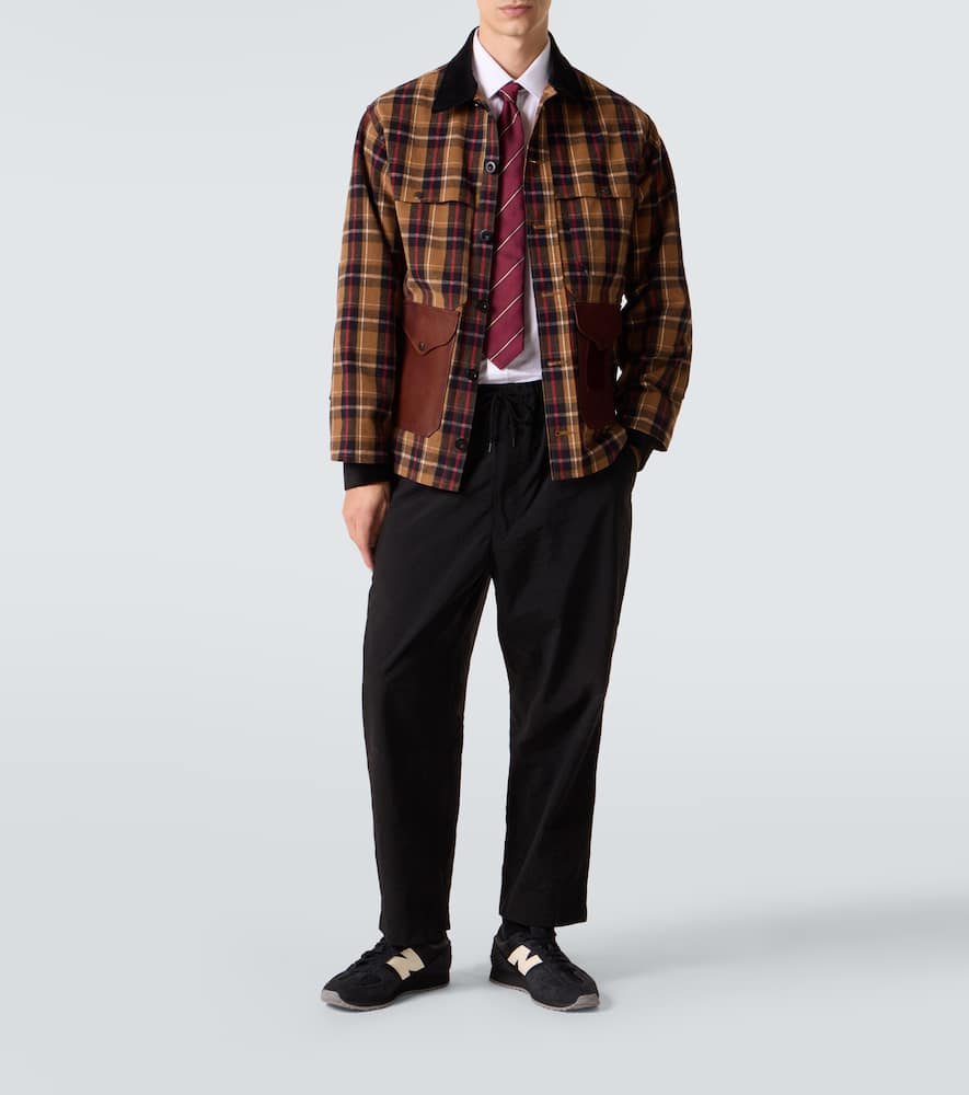 Checked leather-trimmed cotton jacket