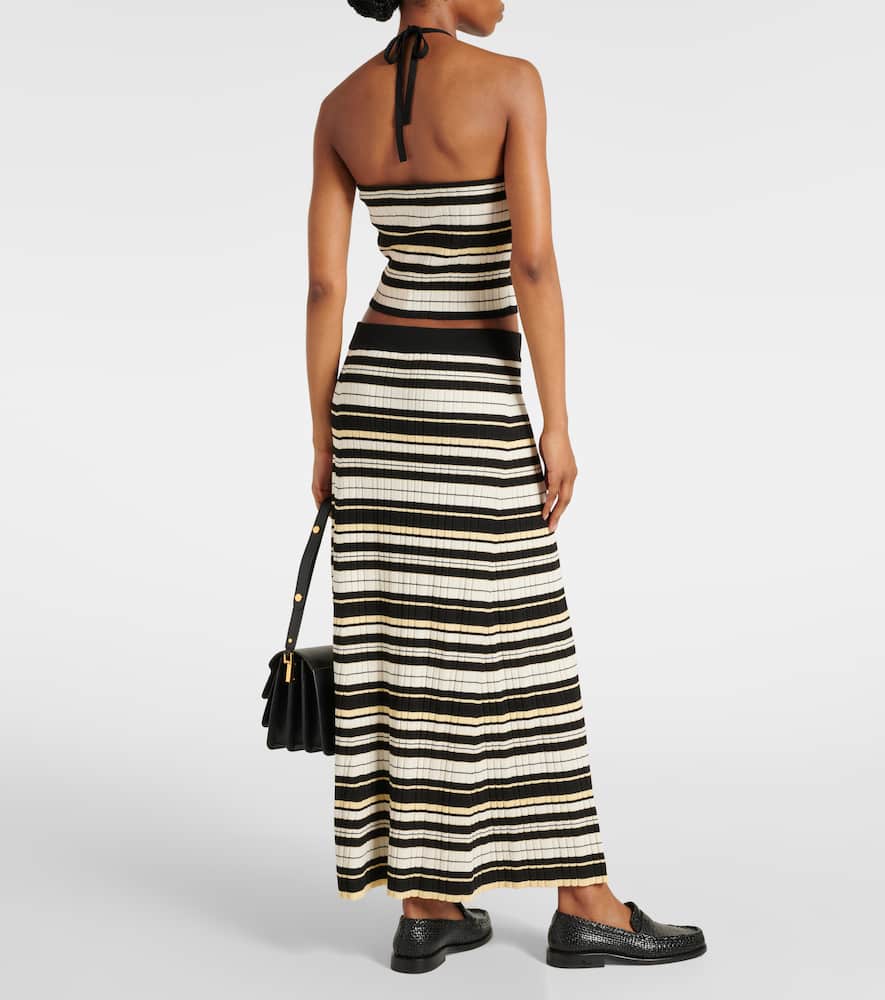 Ribbed-knit striped midi skirt