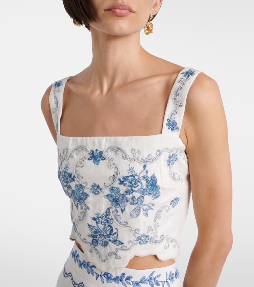 Luciana Gloriosa embroidered linen crop top