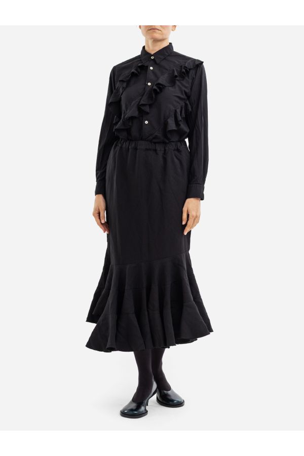 Ruffled Poplin Shirt-dress — Black