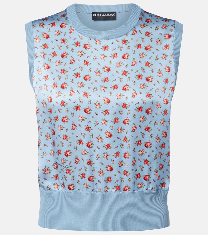 Floral silk sweater vest