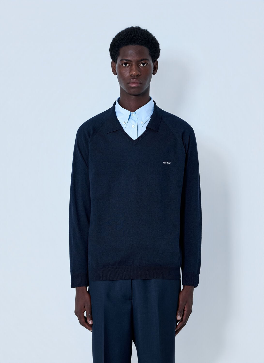 V-neck Knit Sweater - Man Knitwear Blue It