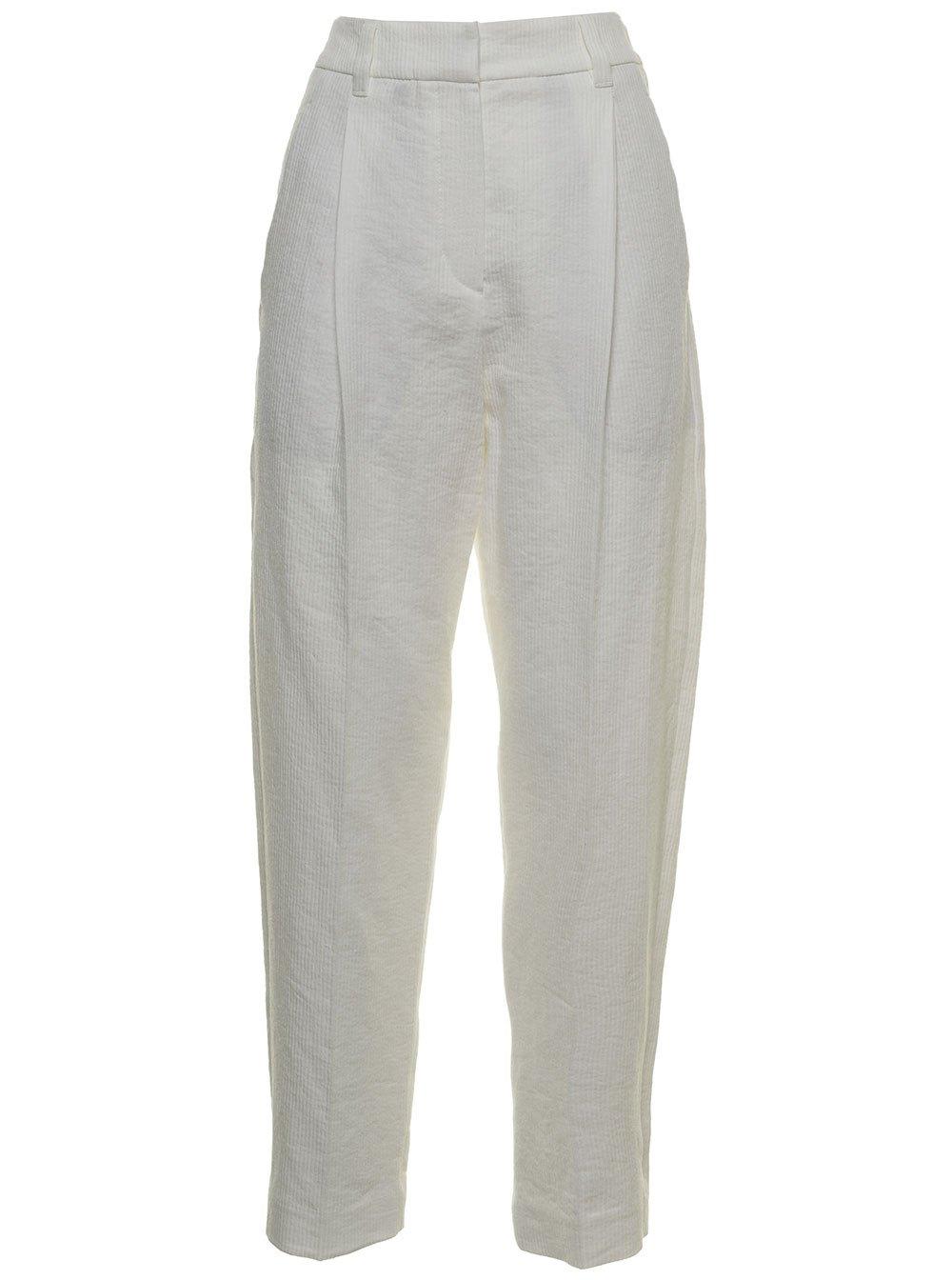 Linen-cotton tapered trousers