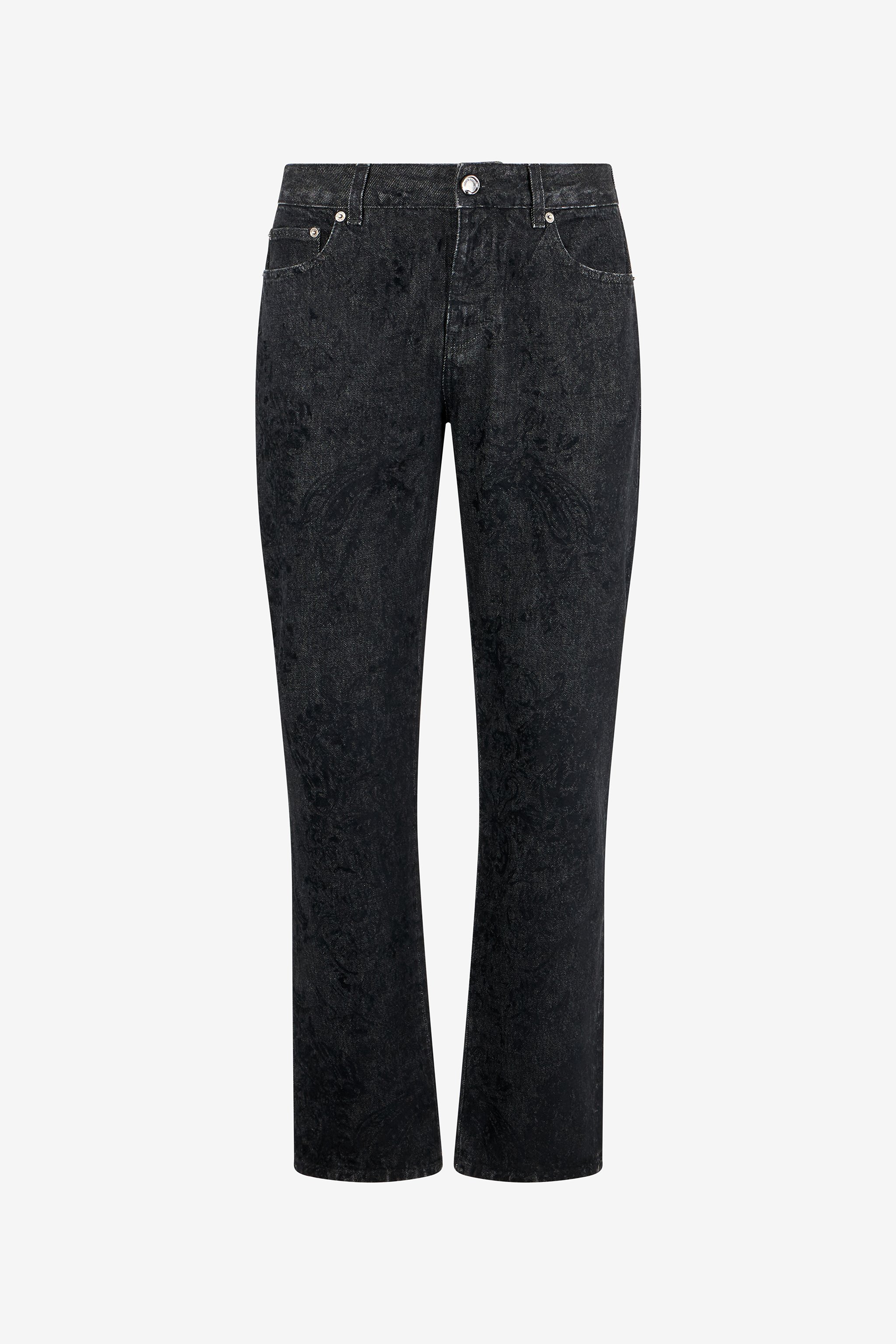 Jeans With Ornamental Black Print