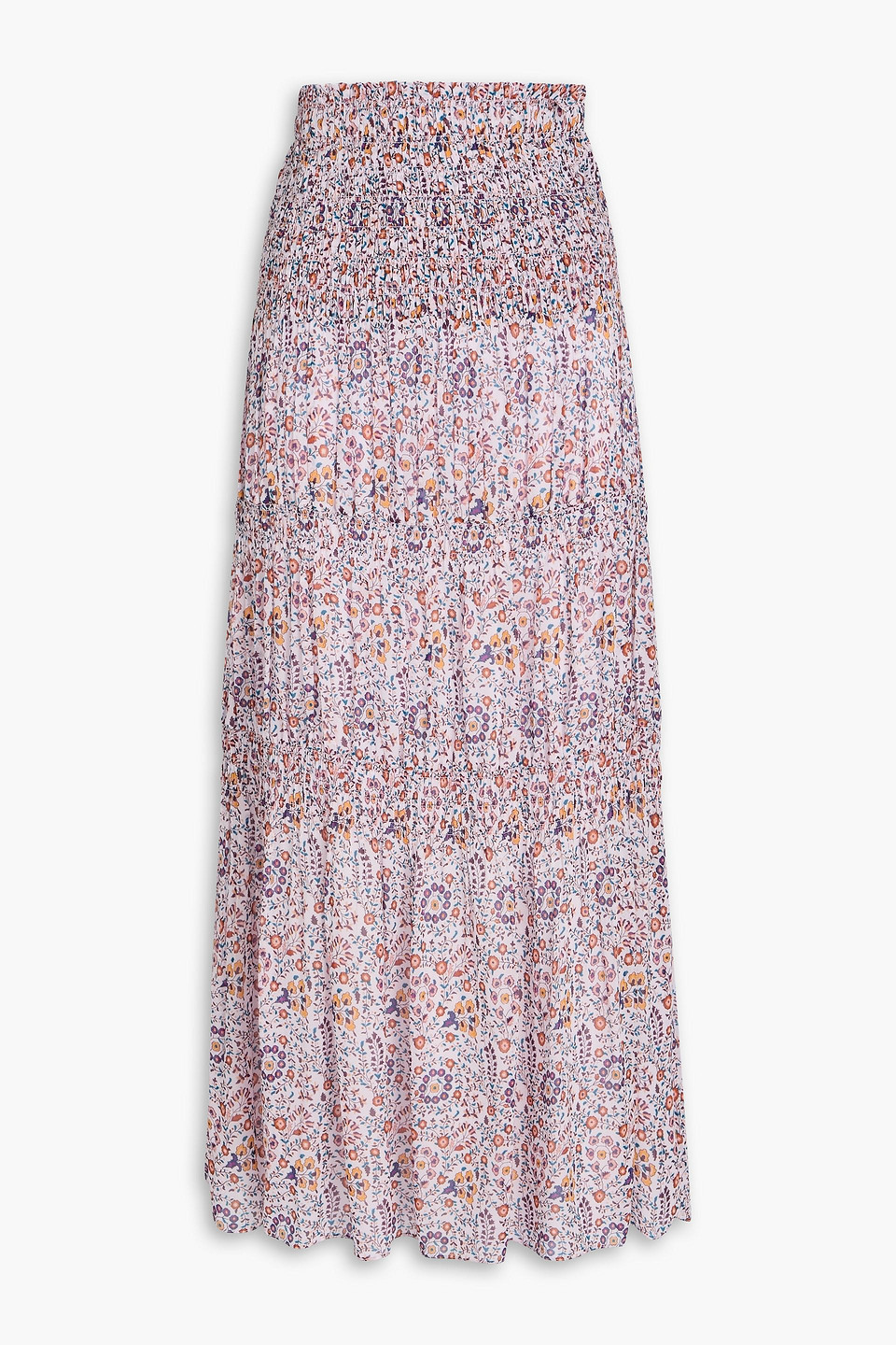 Shirred printed crepe midi skirt - Pink - FR 34