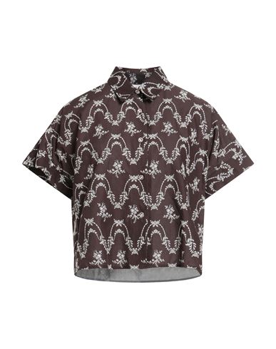 Woman Shirt Dark brown Size 2 Cotton, Swarovski Crystal
