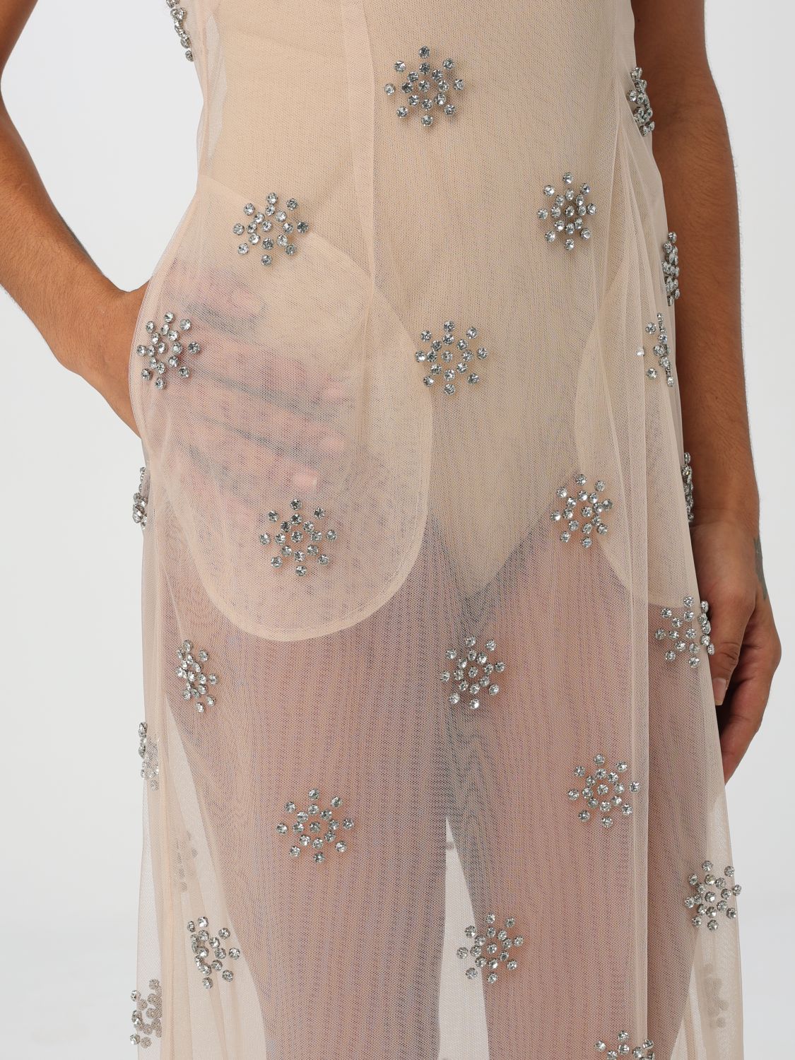 Crystal-embellished tulle midi dress - Neutrals