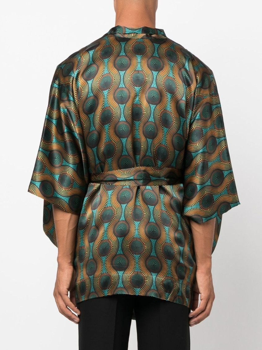 - Printed Silk Short Kimono