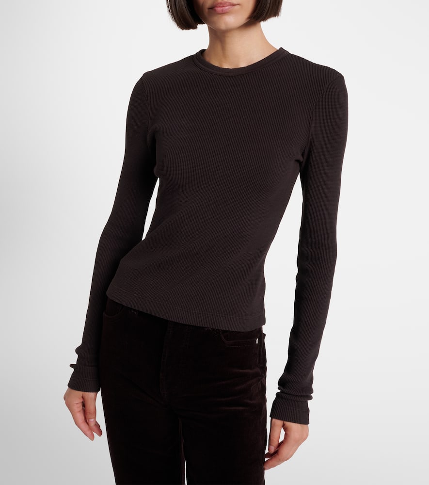Pilar waffle-knit cropped cotton top