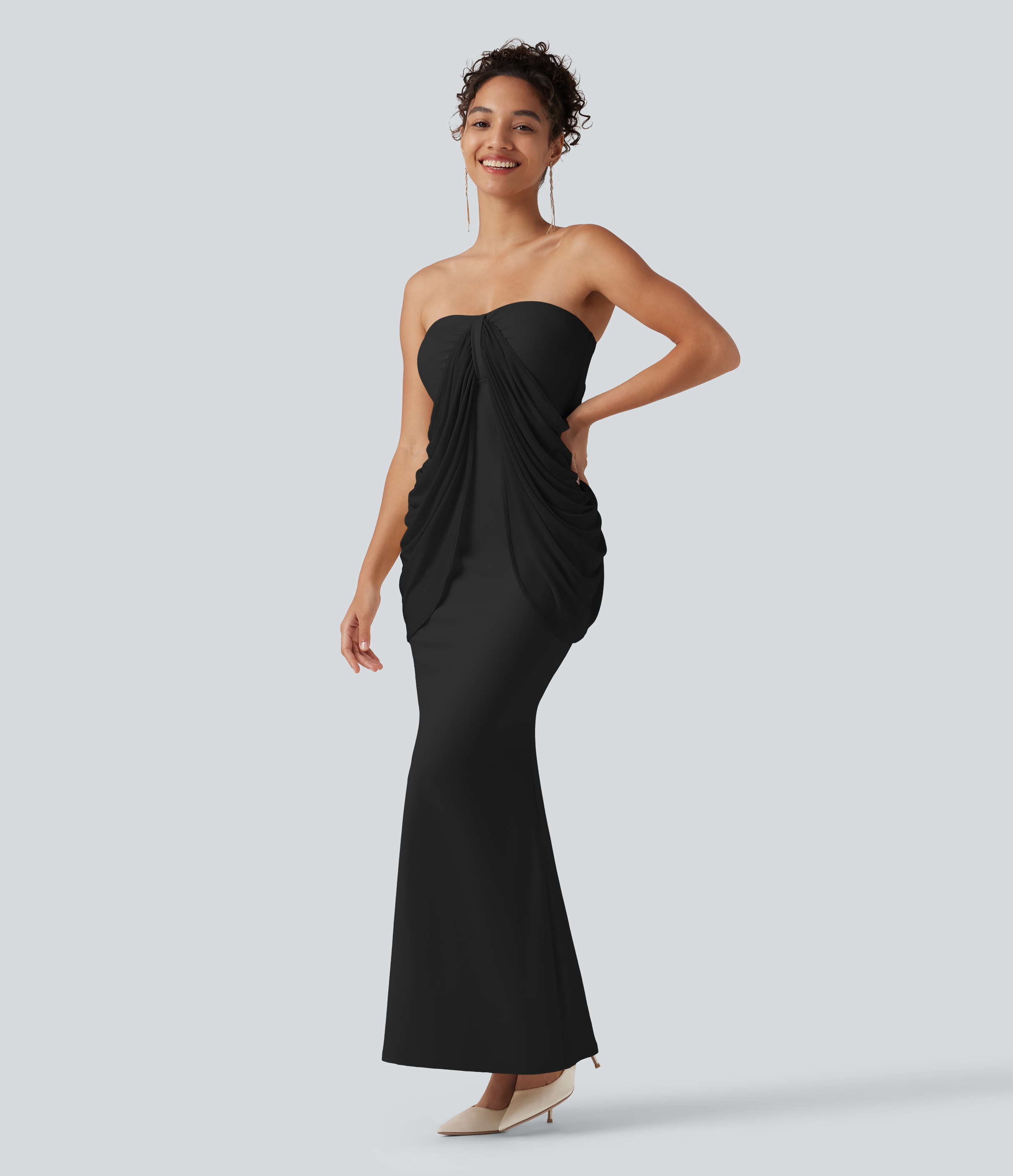 SoftlyZero™ Plush Tube Built-in Bra Contrast Mesh Mermaid Maxi Dress Casual Dress - Black