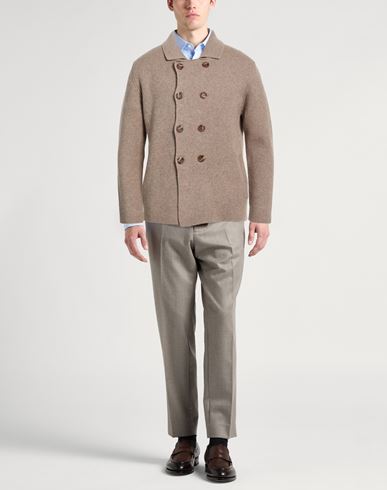 Man Cardigan Taupe Size L Merino Wool