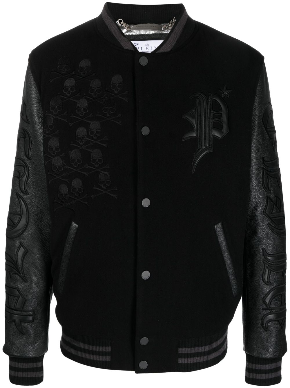 Gothic Plein logo-appliqué varsity jacket - Black