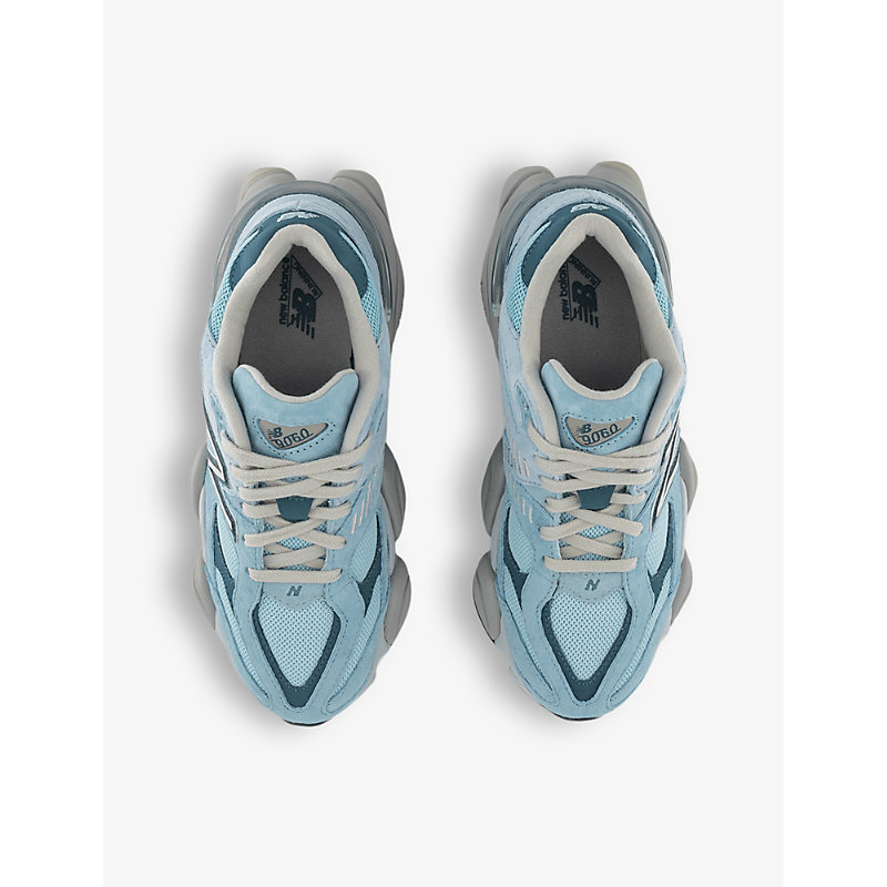 Mens Chrome Blue 9060 Brand-patch Leather and Mesh Low-top Trainers