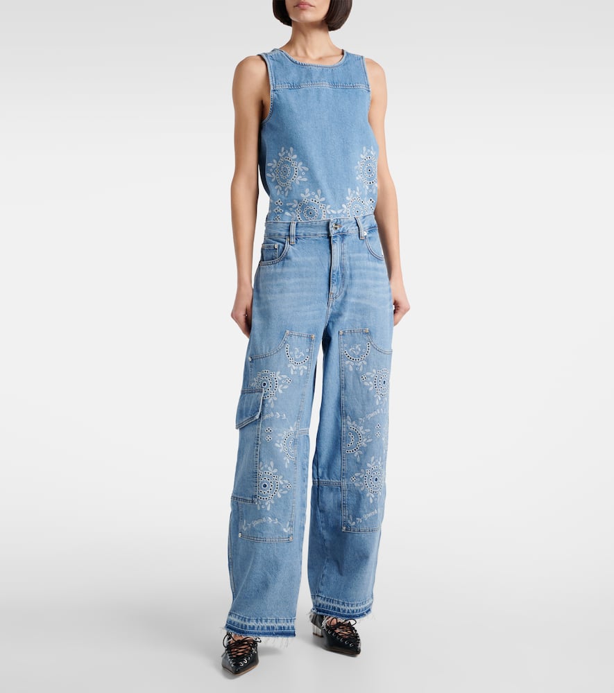 Broderie anglaise barrel-leg jeans