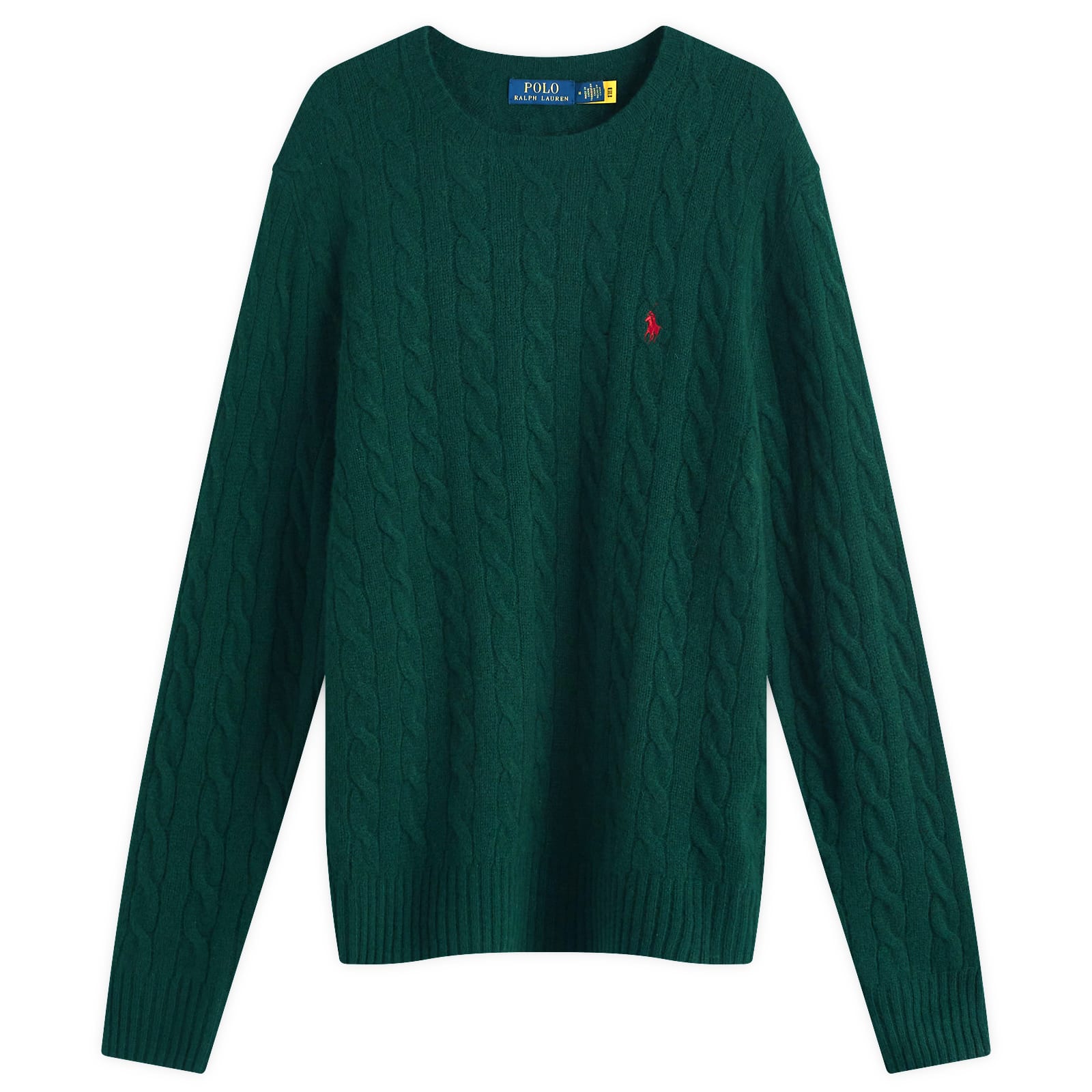 Men's Wool Cashmere Cable Knit Jumper in Moss Agate