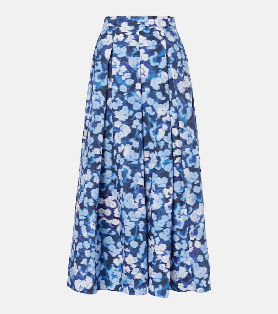 Floral pleated cotton midi skirt