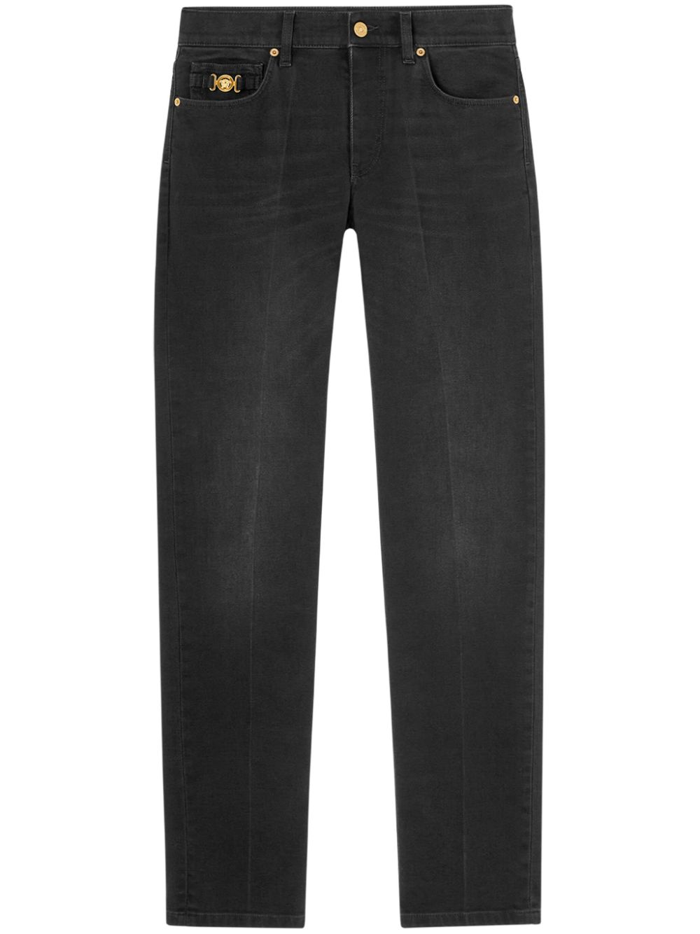 Medusa Head-embellished mid-rise slim-fit jeans - Black