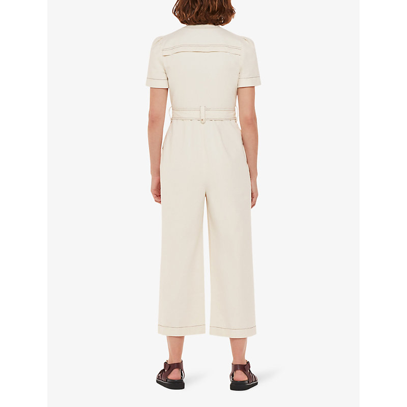 Womens Cream Alana Short-sleeved Denim Jumpsuit