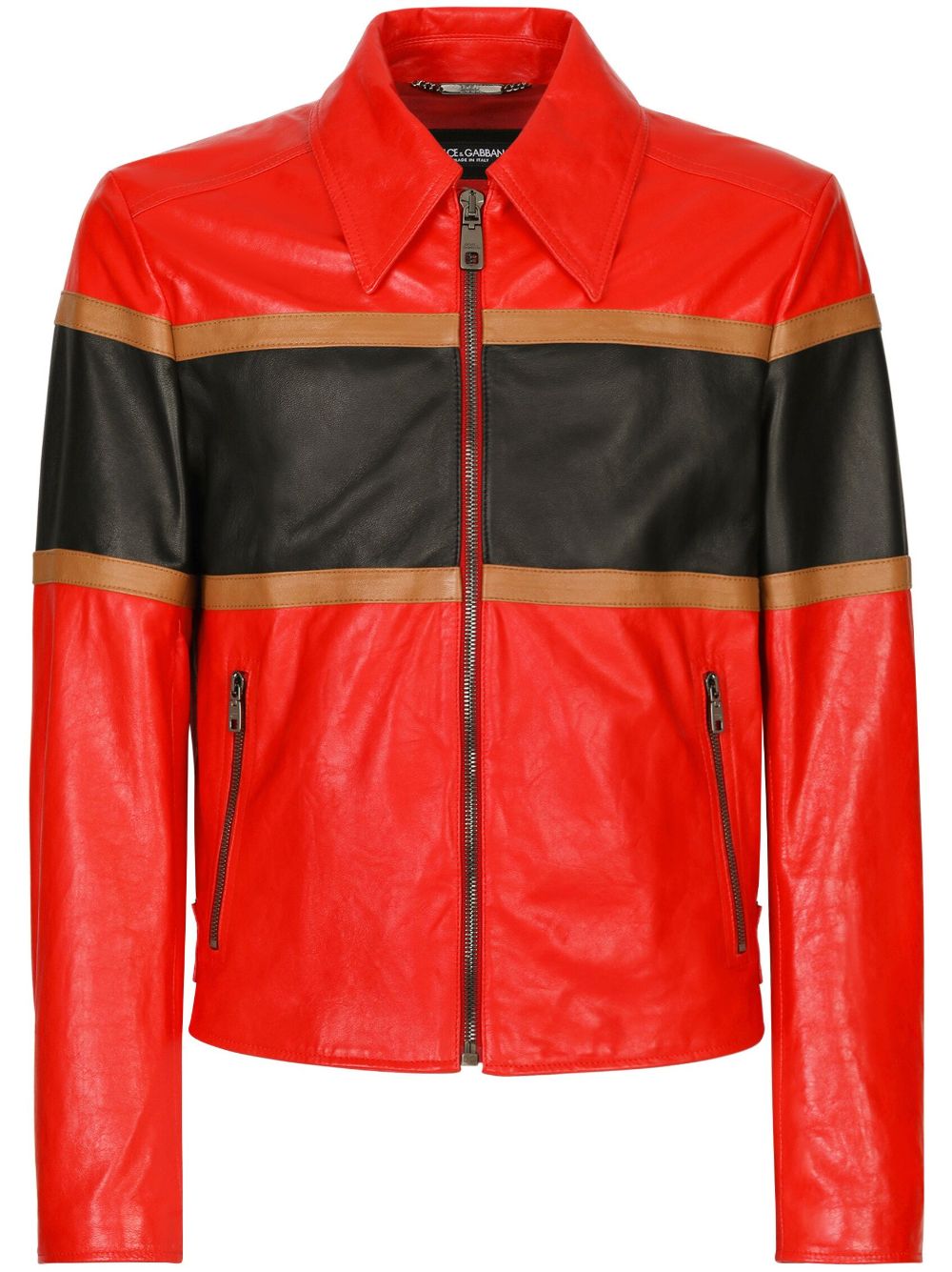 Striped leather shirt jacket - Red