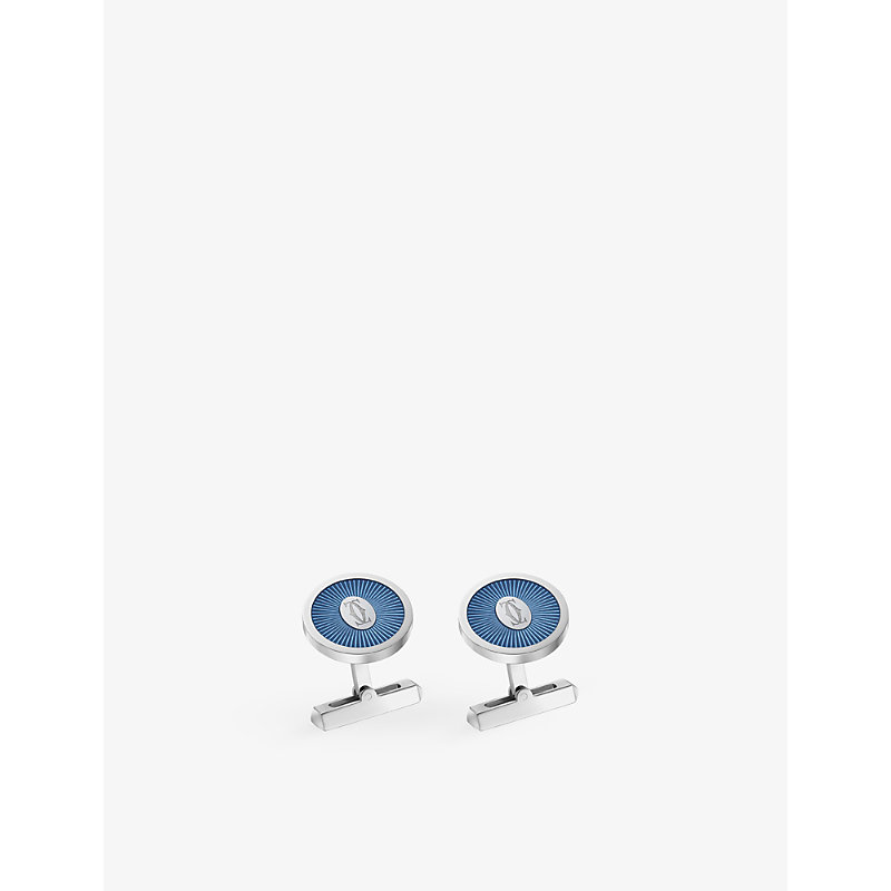 Mens Grey/Blue Double C De Palladium-Plated Sterling-Silver and Lacquer Cufflinks