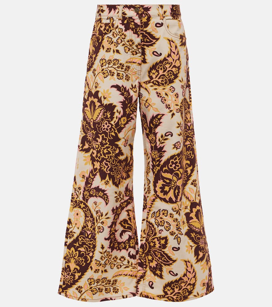 Floral high-rise wide-leg jeans