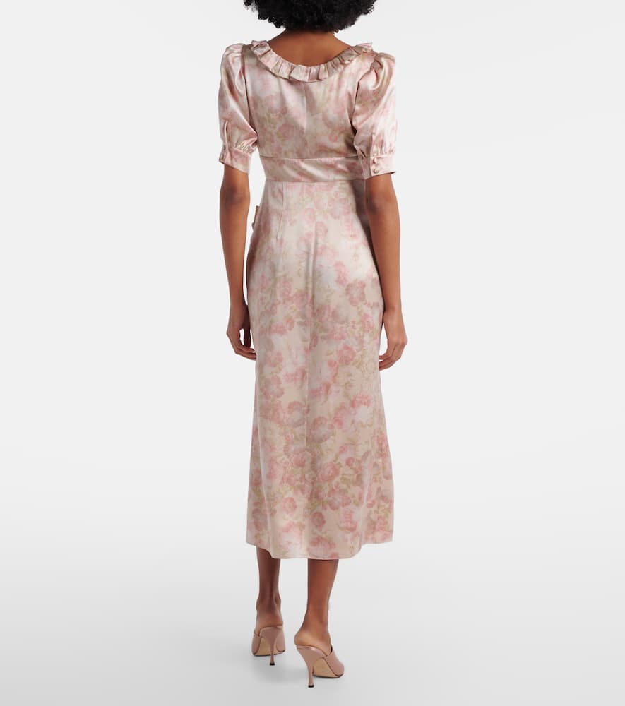 Floral silk satin midi dress