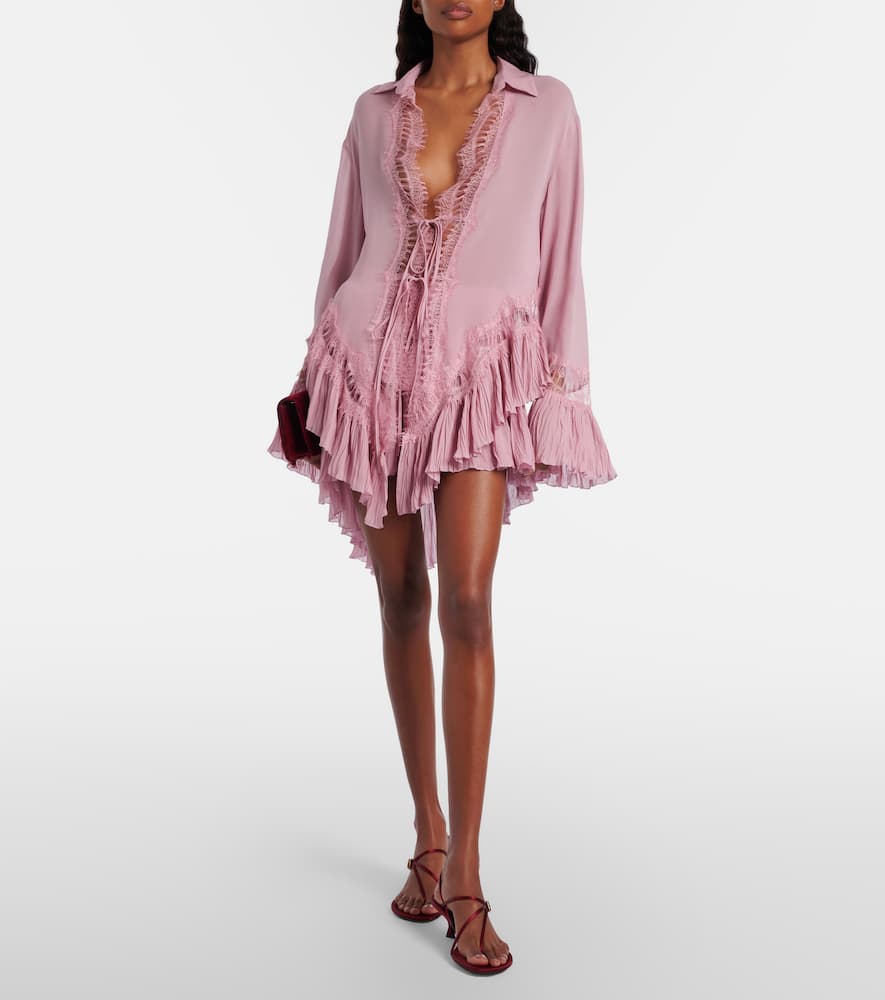 Plissé tiered georgette miniskirt