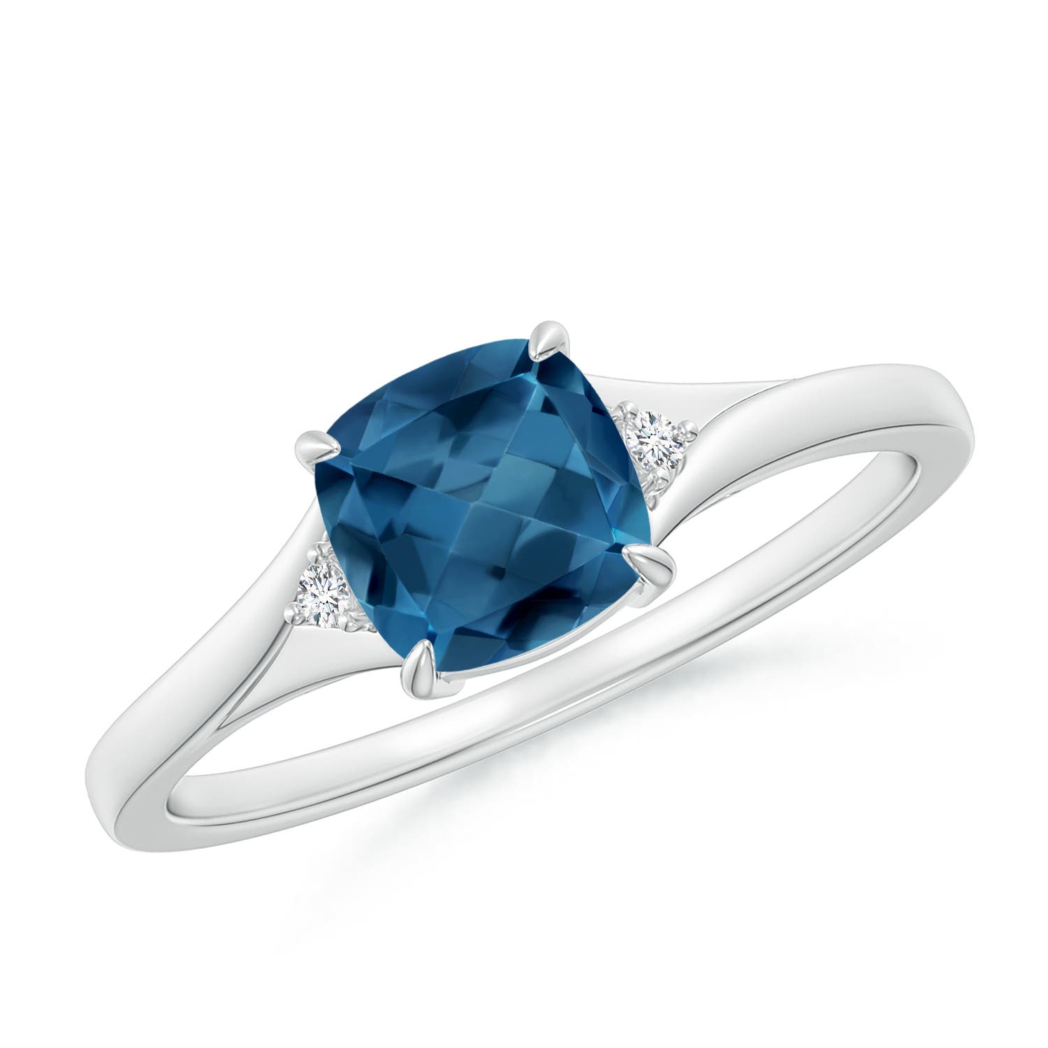 Angara 1.1 Carats Split Shank Cushion London Blue Topaz Solitaire Ring in Platinum