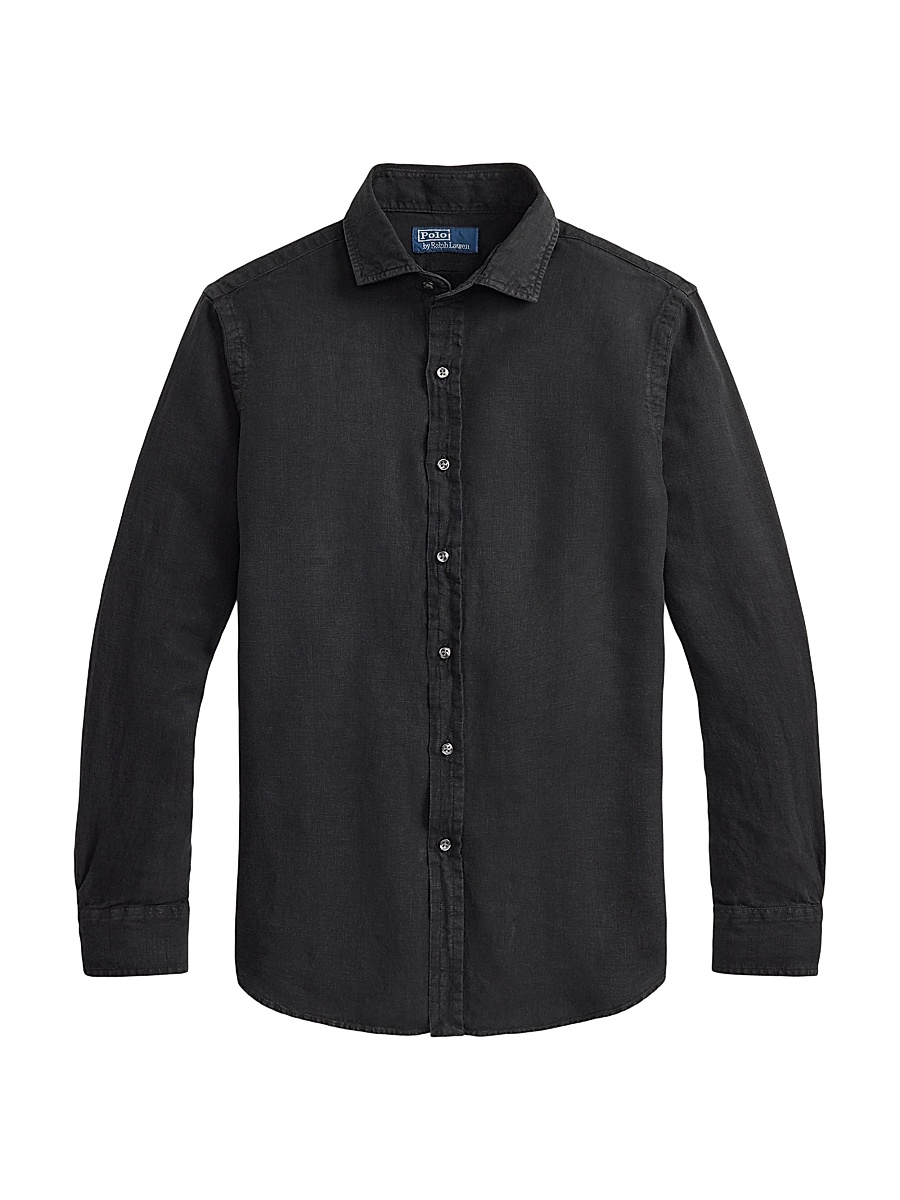 Men's Linen Button-Front Shirt - Polo Black