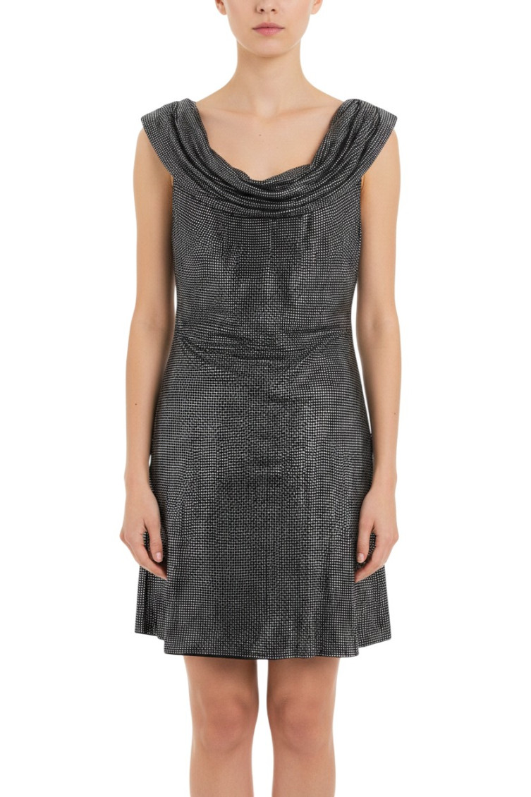Grey Embellished Cowl Neck Mini Dress