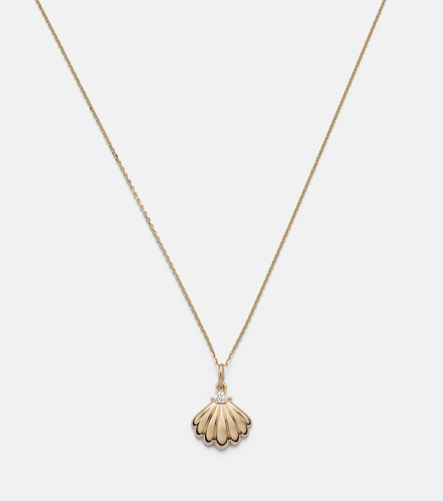 Vintage Scallop Shell 14kt gold necklace with diamonds