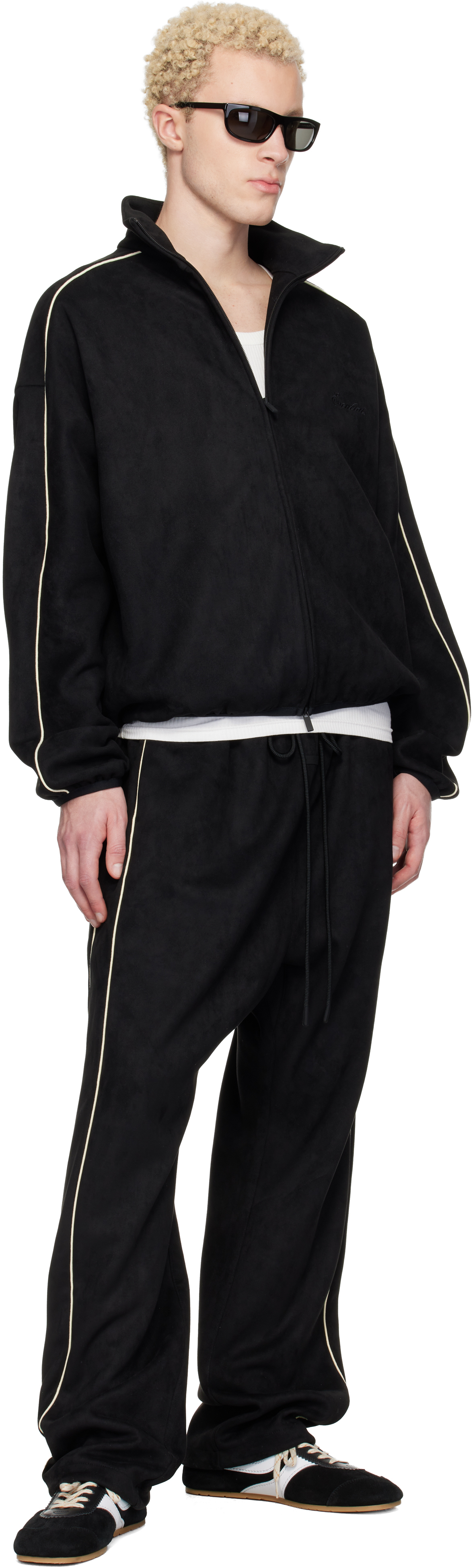 Black Faux-Suede Fleece Signature Modern Track Jacket