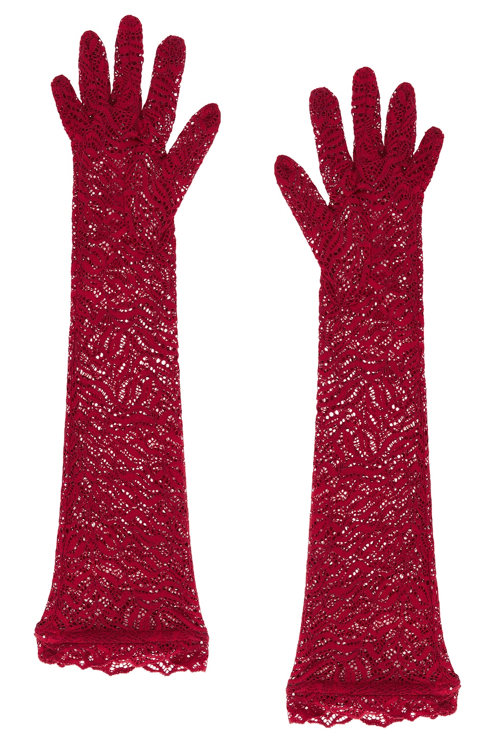 Beaufille Stretch Lace Elbow Gloves in Burgundy