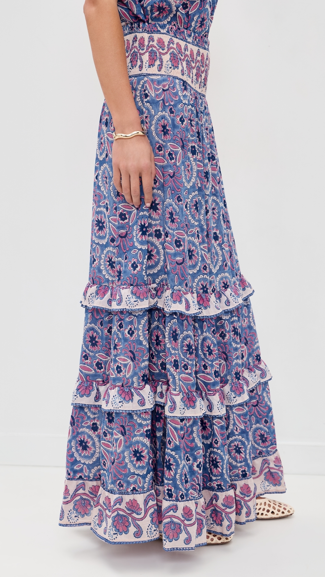 Paris Maxi Skirt Blue with Pink Flower