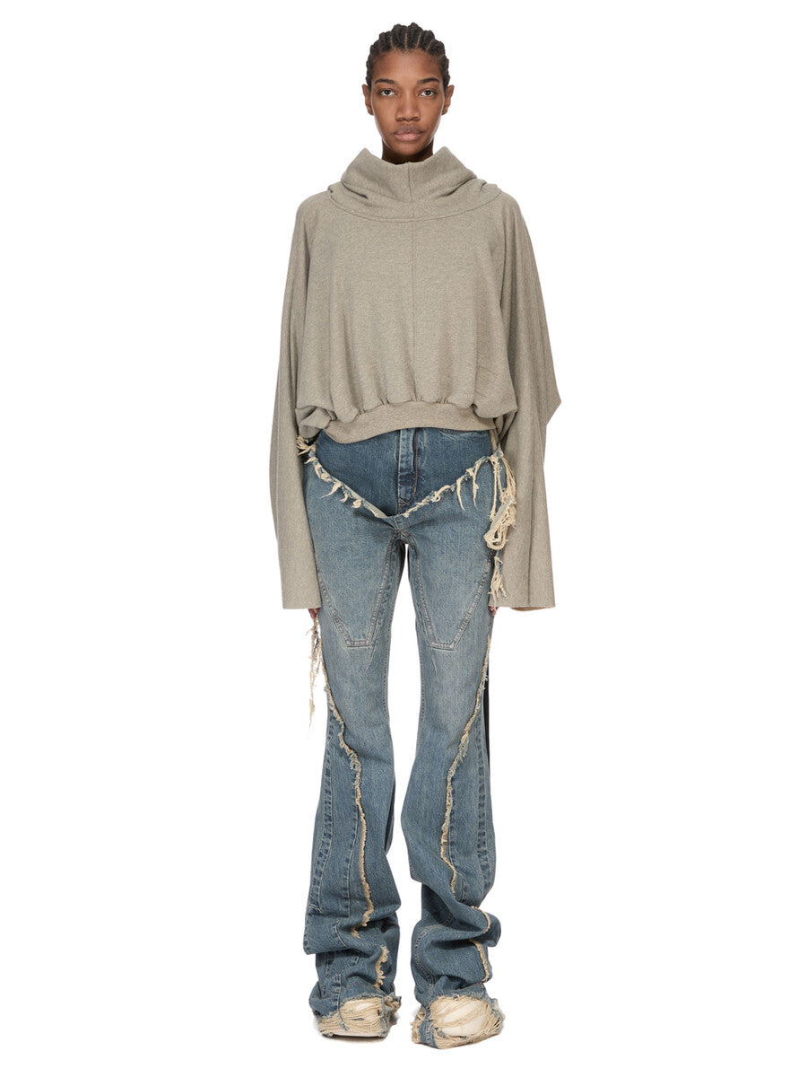 Women's Wide-Leg Drop-Crotch Denim Cargo Pants with Drawstring Waist