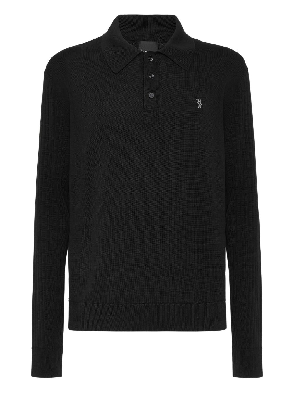 Ribbed long-sleeves polo shirt - Black