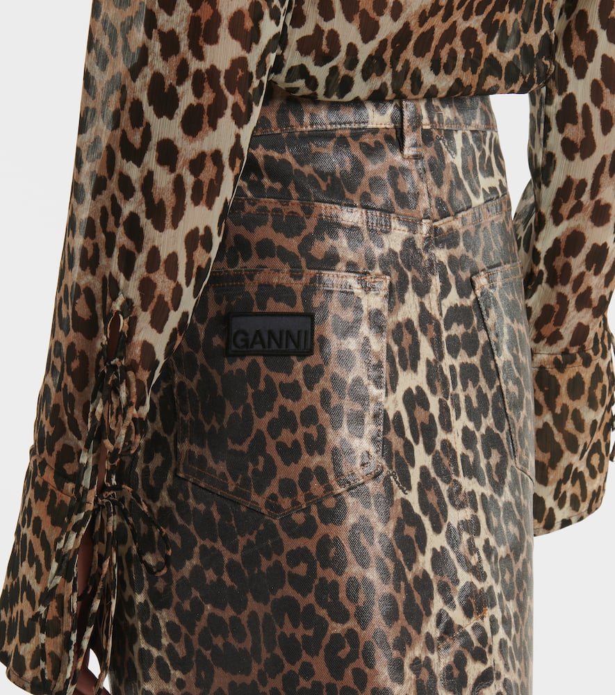 Leopard-print denim skirt