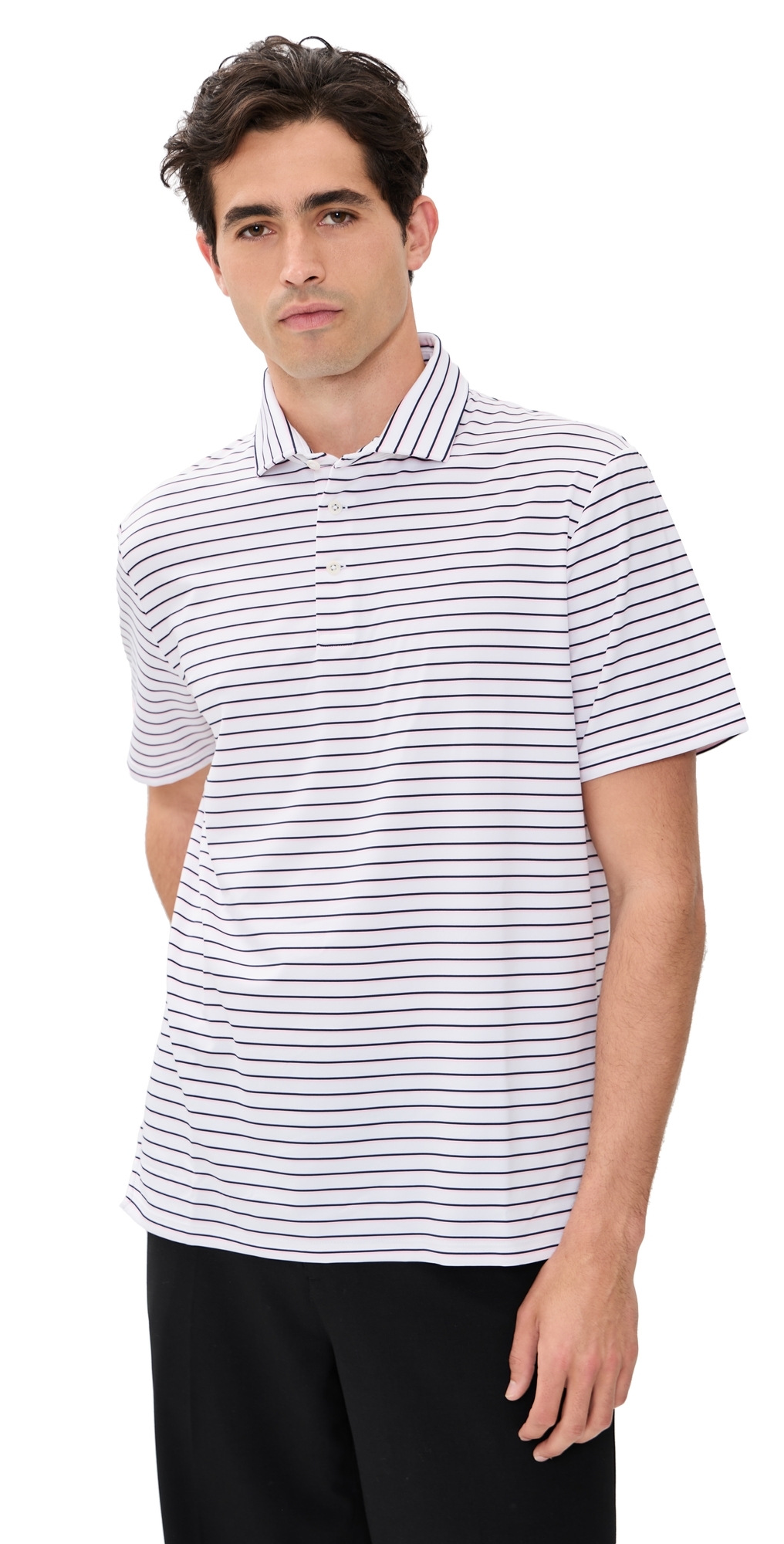 Thin Multi Stripe Tour Pique Polo Carmel Pink Multi