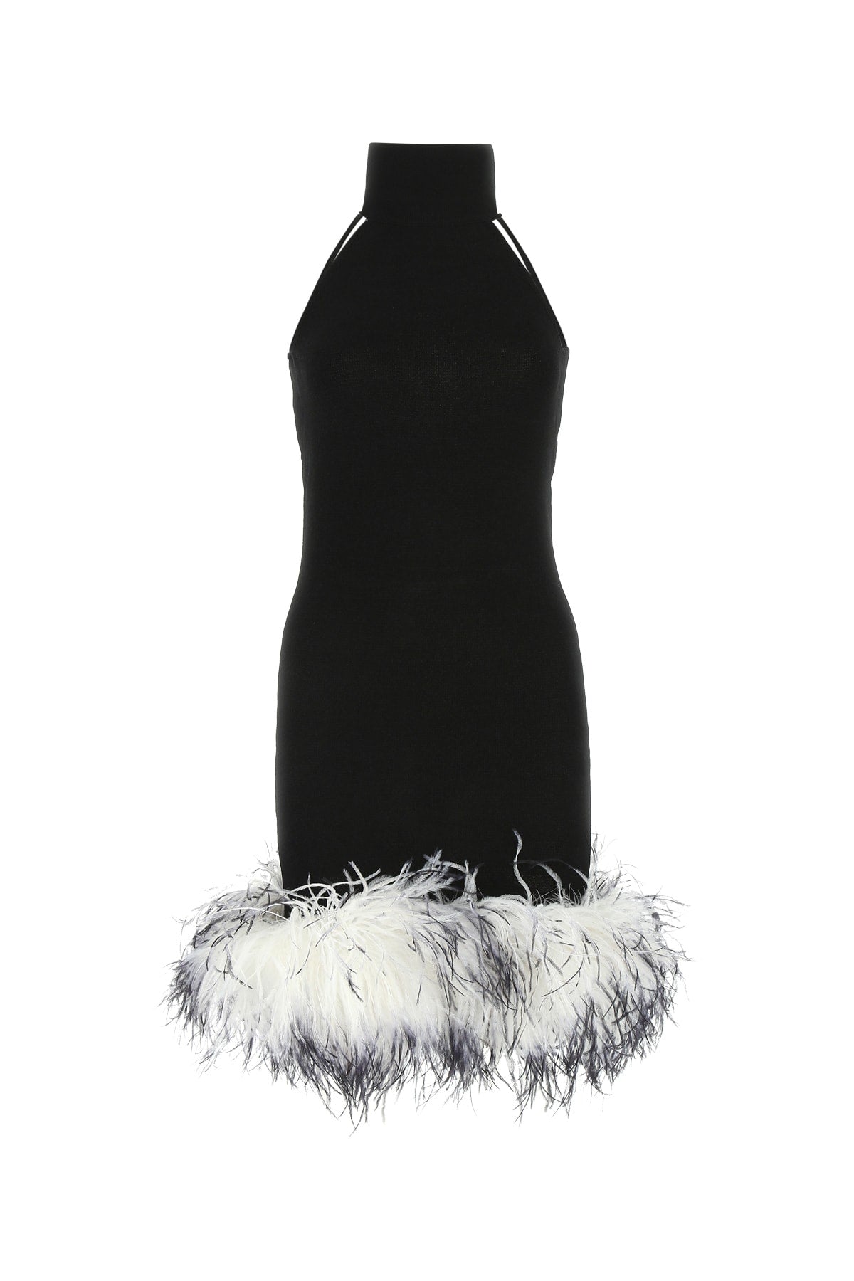 Feather-Trimmed Dress — Black